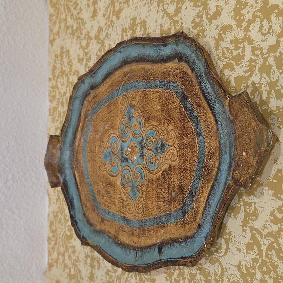 Vintage Italian Gold and Blue Decorative Tray - Picture 3 of 11